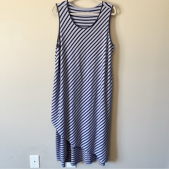 Soft Surroundings Sarina Striped Asymmetrical Midi Dress Periwinkle Pima Cotton - Picture 2 of 9